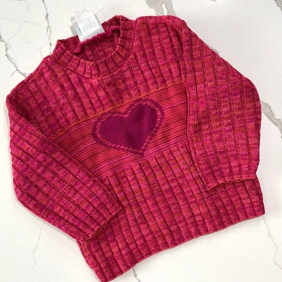 Plaid Moose | Girls Crewneck Heart Knit Pink Orange Sweater - Picture 1 of 15